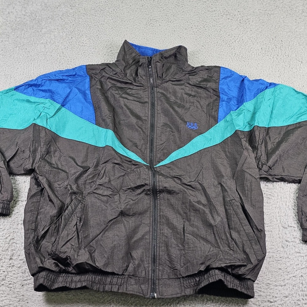 Vintage USA Olympics Jacket Mens Large Black Teal Colorblock Windbreaker 90s
